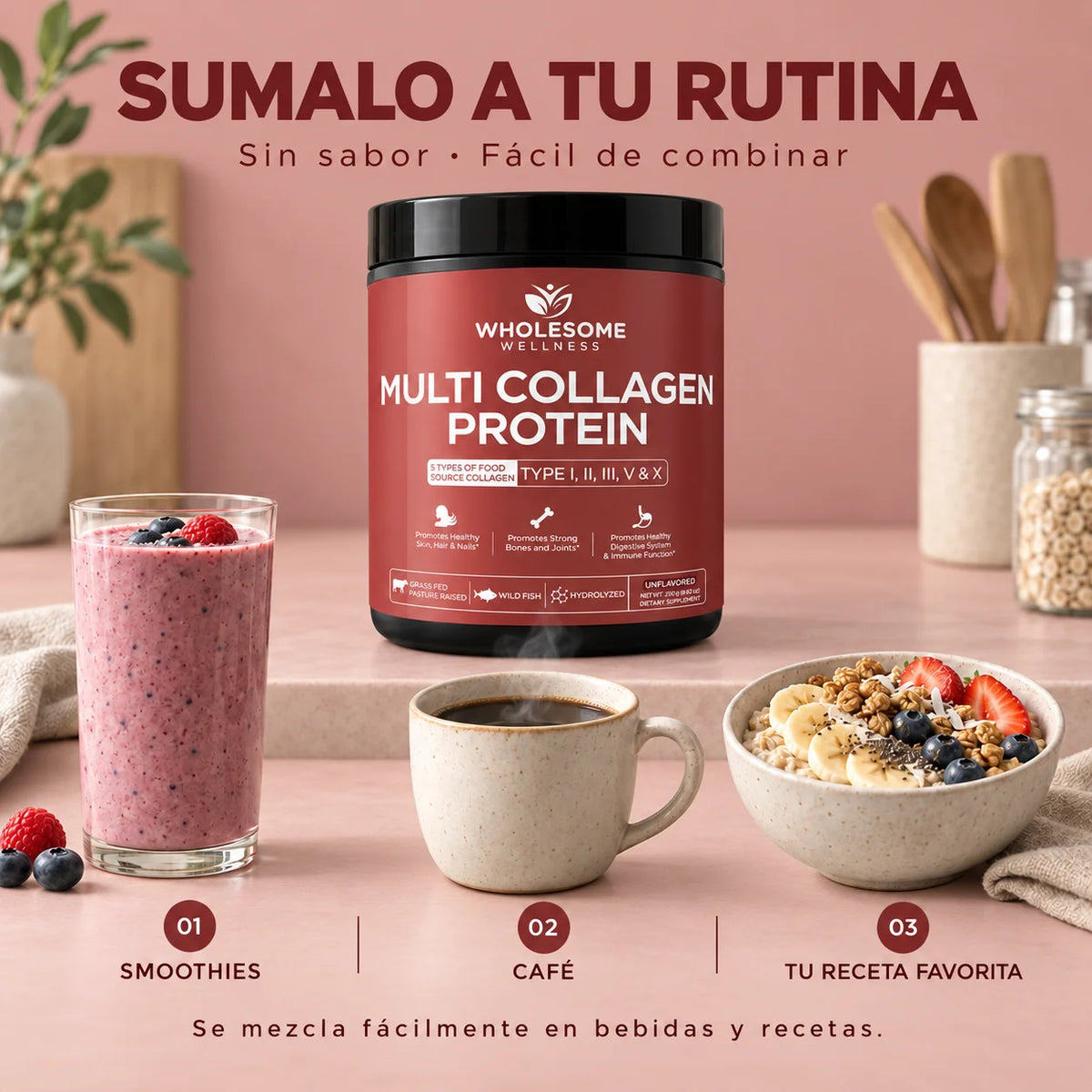 Wholesome Wellness® Multi Collagen Peptides (Tipo I II III V X)