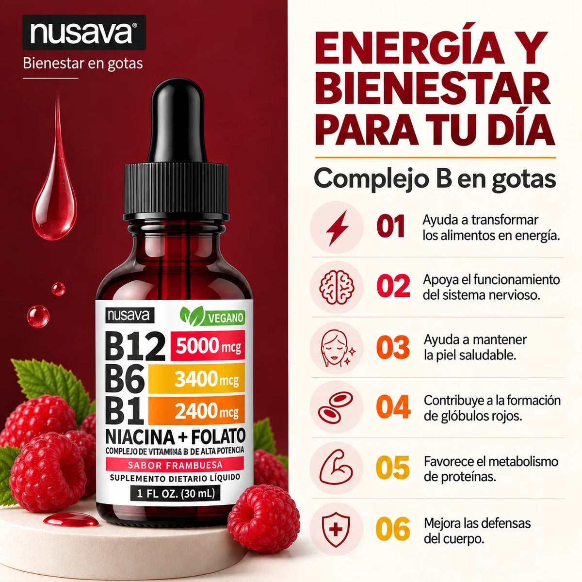 Nusava® Complejo de Vitamina B (B12 B6 B1) - 30ML
