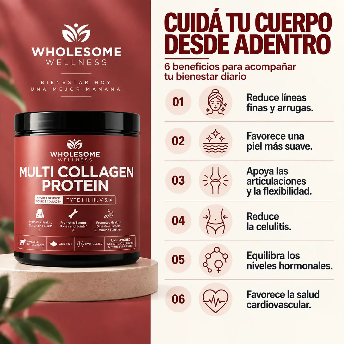 Wholesome Wellness® Multi Collagen Peptides (Tipo I II III V X)