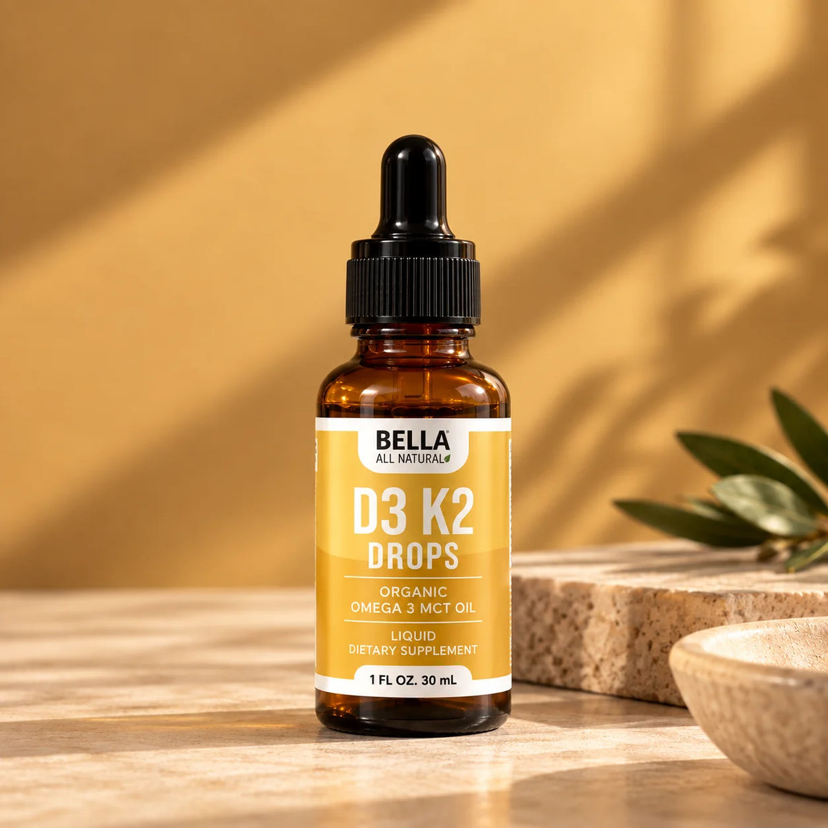 Bella All Natural® D3 + K2 Organic Omega 3 en gotas